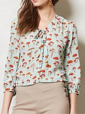 RARE Anthropologie sequined and beaded novelty print silk.